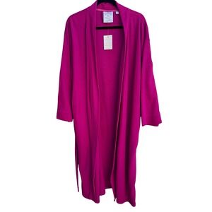 Aegean Apparel Womens Waffle Knit Robe Fuchsia Pink Long Spa Bathrobe Size L NEW
